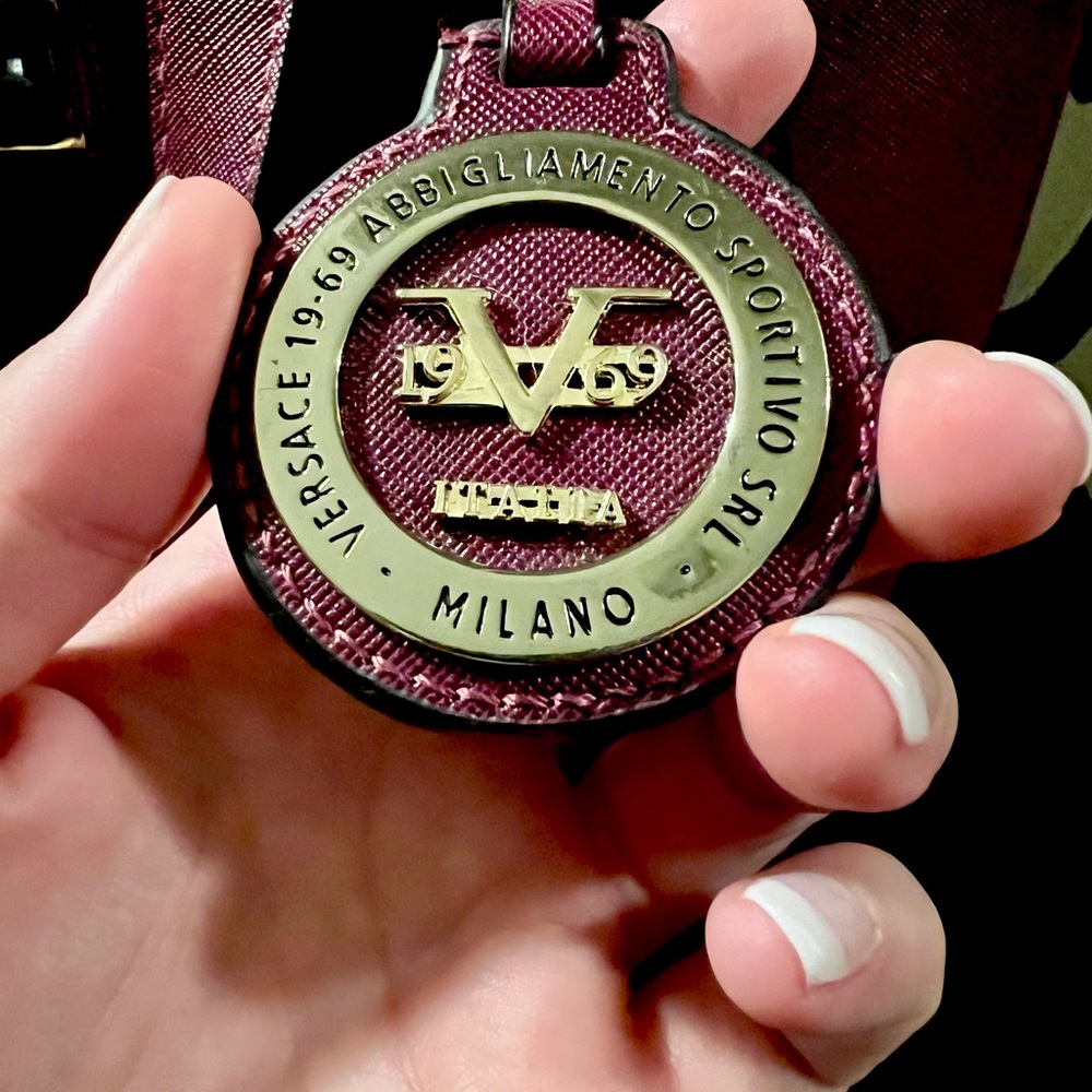 Versace 19v69 burgundy hand bag. Gold detailing. Brown lining. Like new. - Picture 2 of 5